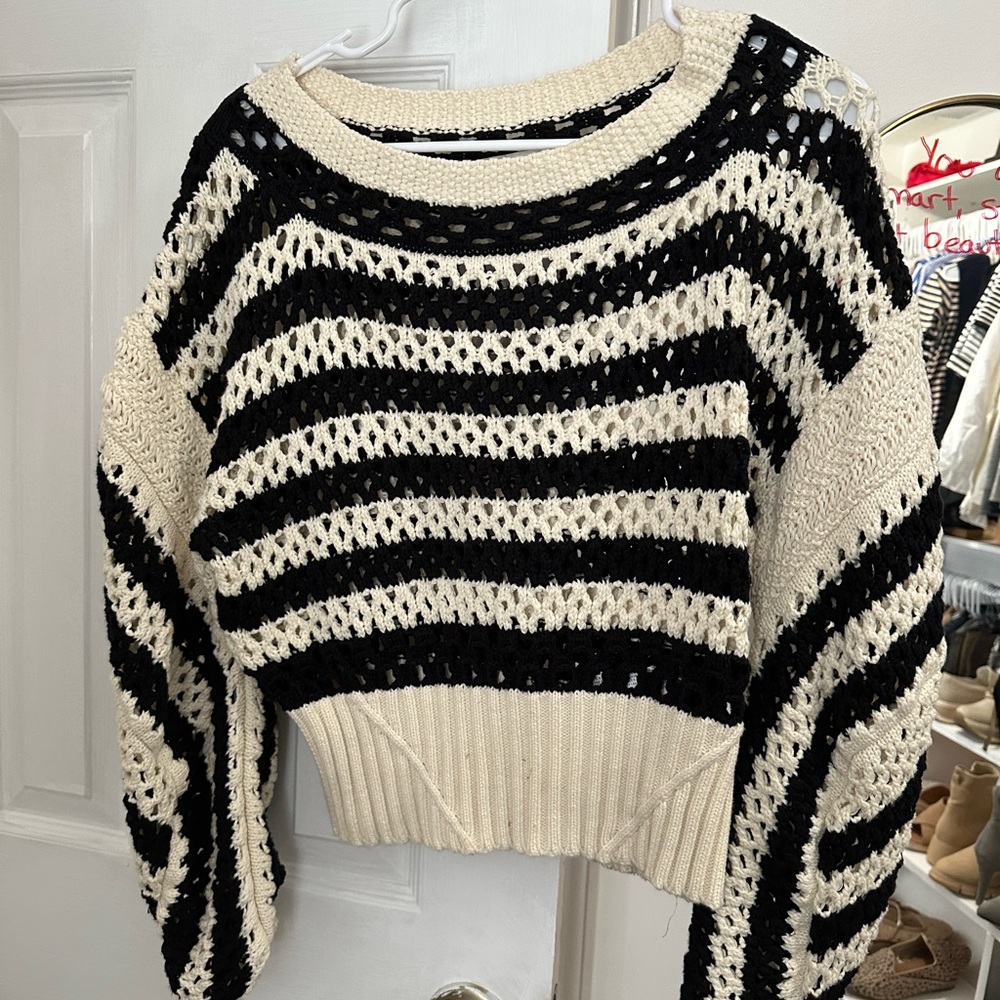 Zara Black and Cream Striped Sweater
